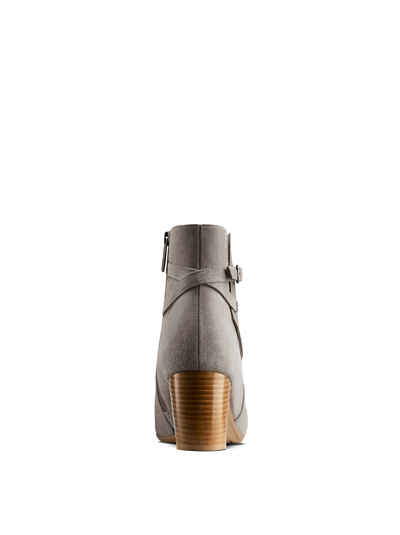 The Kelston ankle boot in soft grey suede has a classic mid-height block heel.