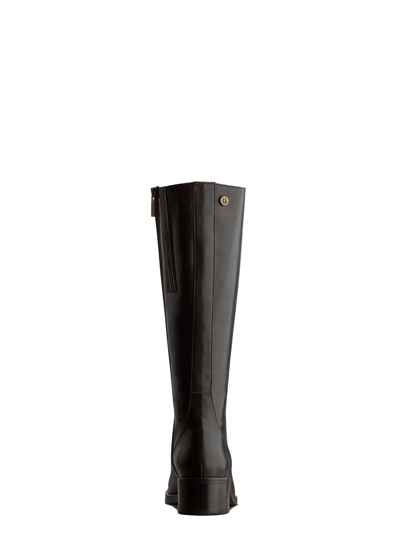 This brown boot has a smooth elegant back panel and a shorter knee high cut.