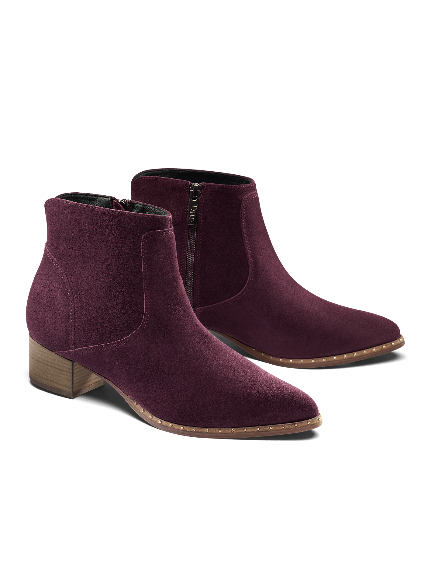 Ludlow, a purple suede ankle boot with stud detail is perfect for everyday wear.