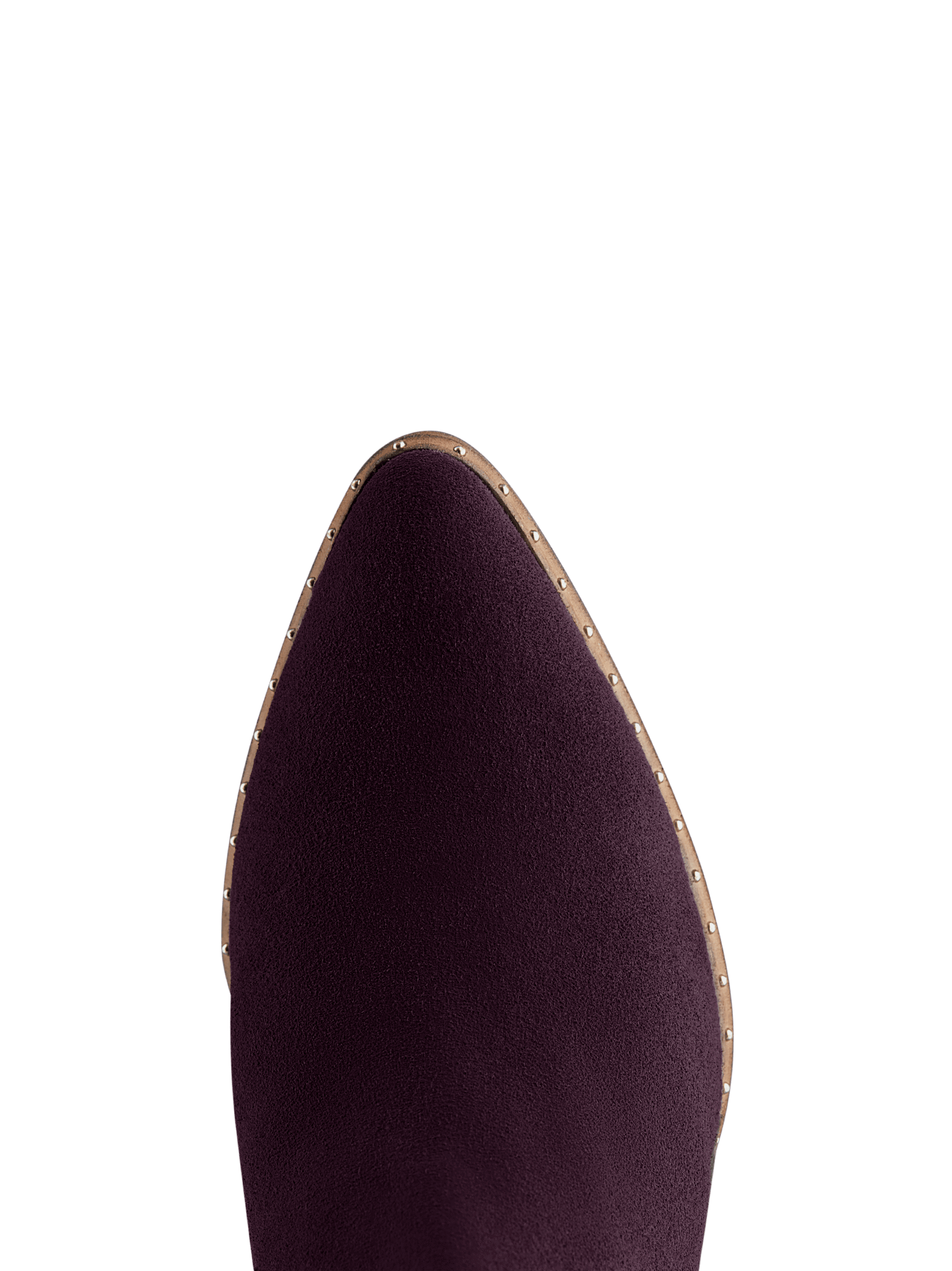 The Ludlow ankle boot in purple suede has a pointed toe with stud detailing.
