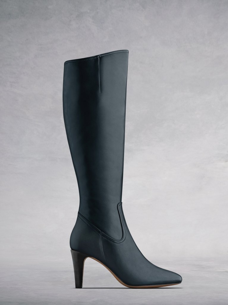 The Luxor, a versatile and timeless high heeled navy leather boot.