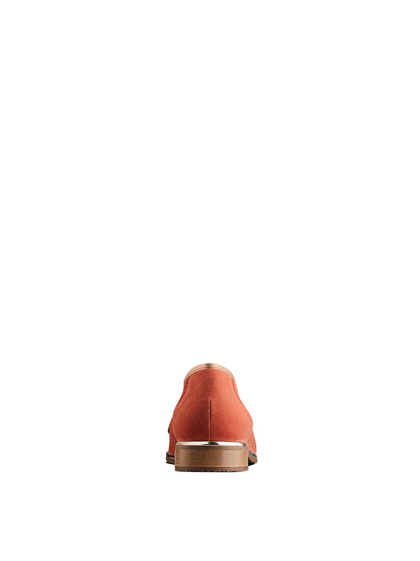 Milford is a classic loafer with a flat sole, in soft coral orange suede.