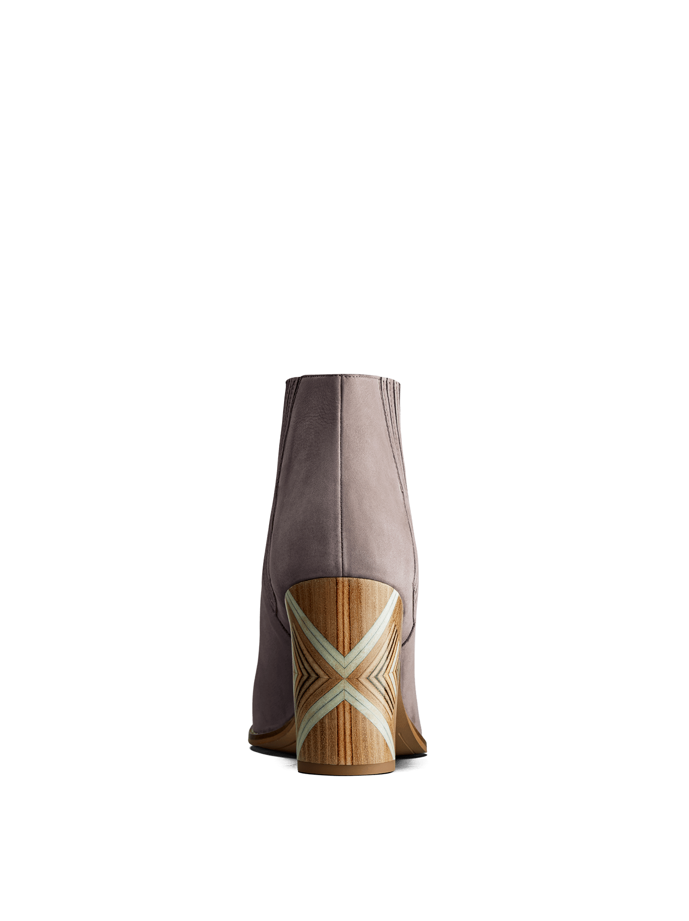 The handcrafted block heel on Paragon in taupe has a unique statement pattern.