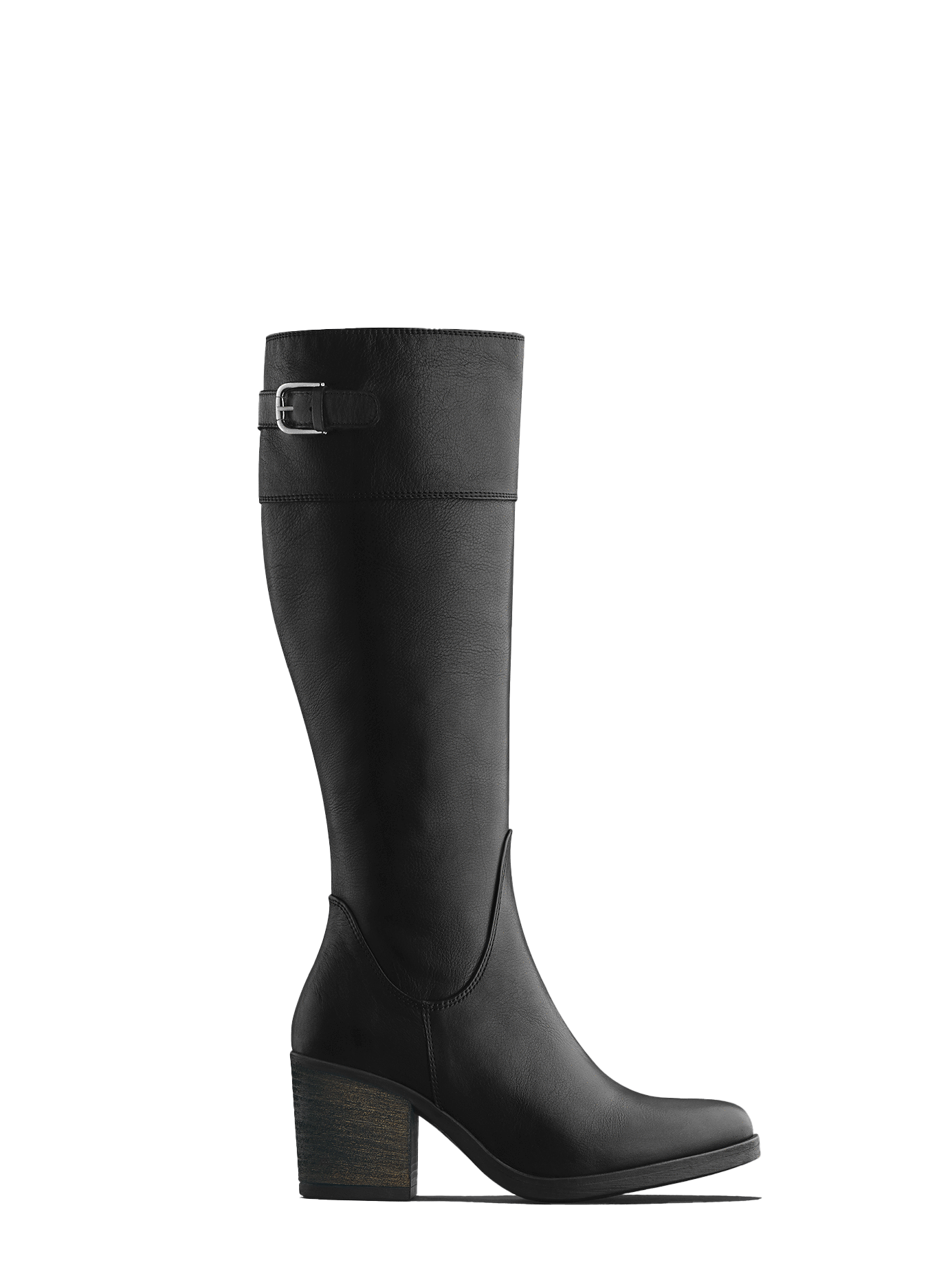 Siren Black Leather boot. Knee high leather boots with block heel.