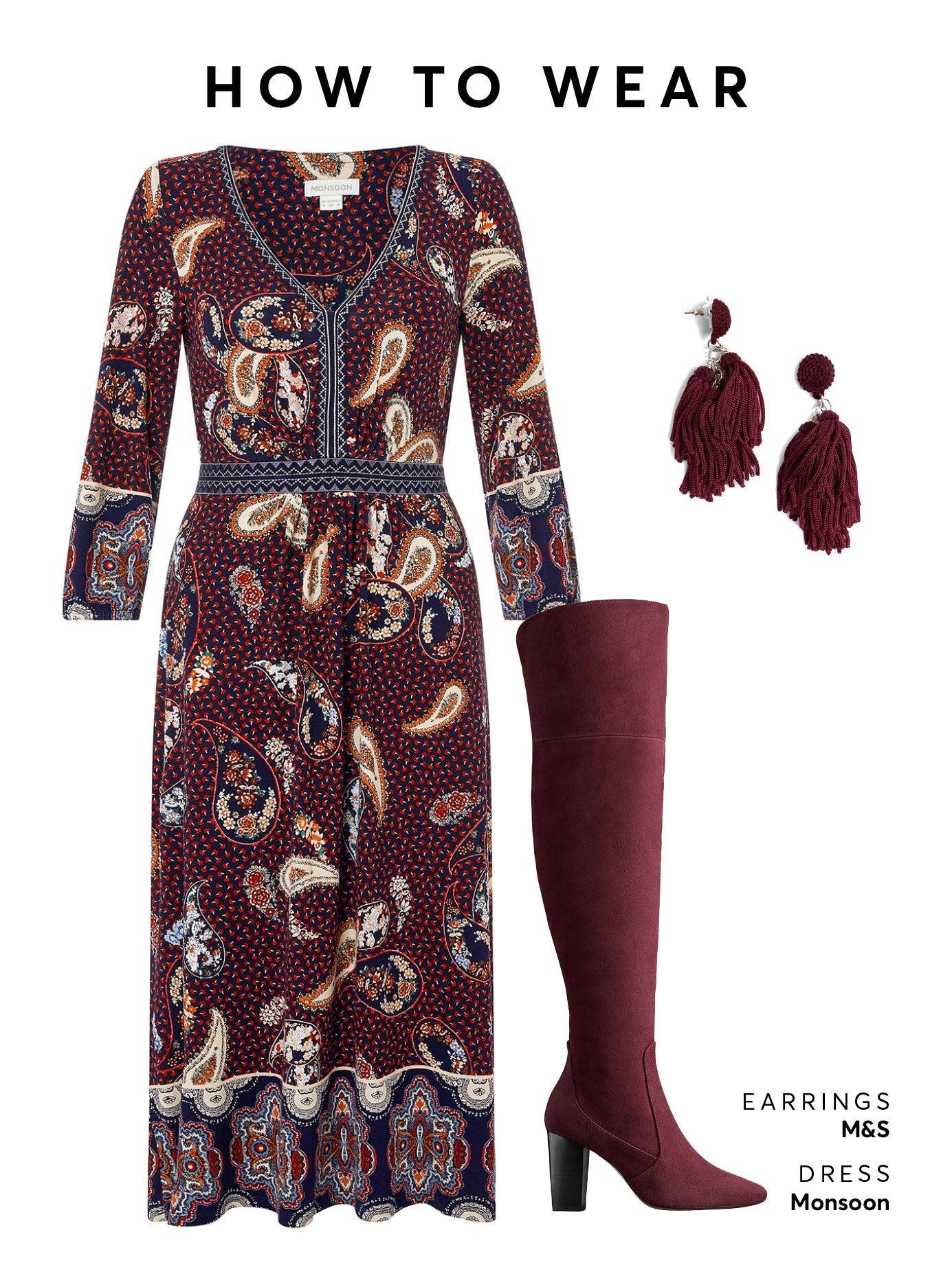 Wear the burgundy OTK boot with a floral wrap dress or skinny jeans.