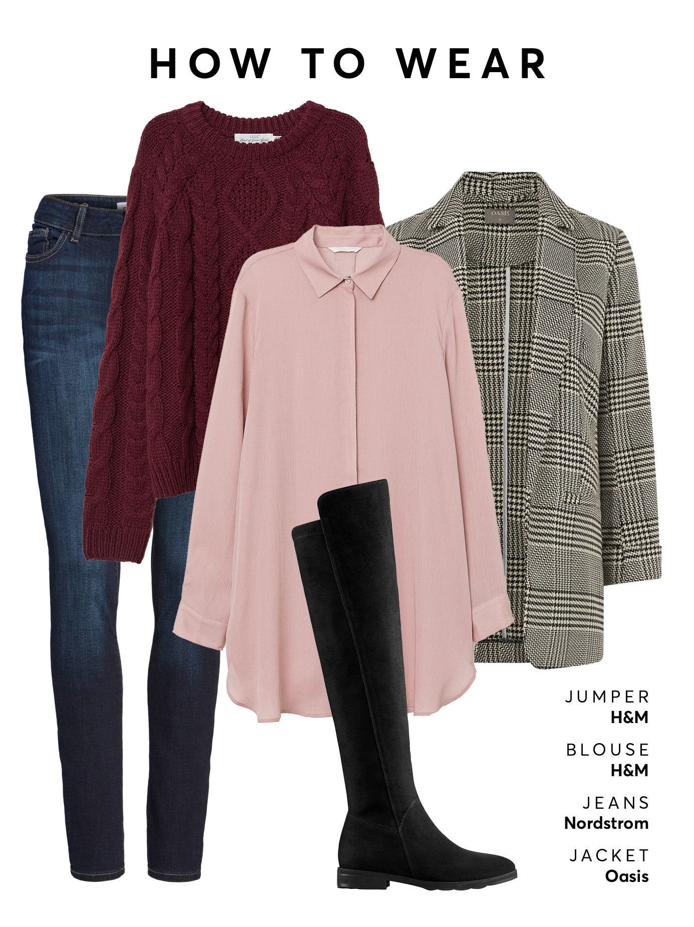 Wear with a pair of denim jeans, a blouse and an oversized blazer.