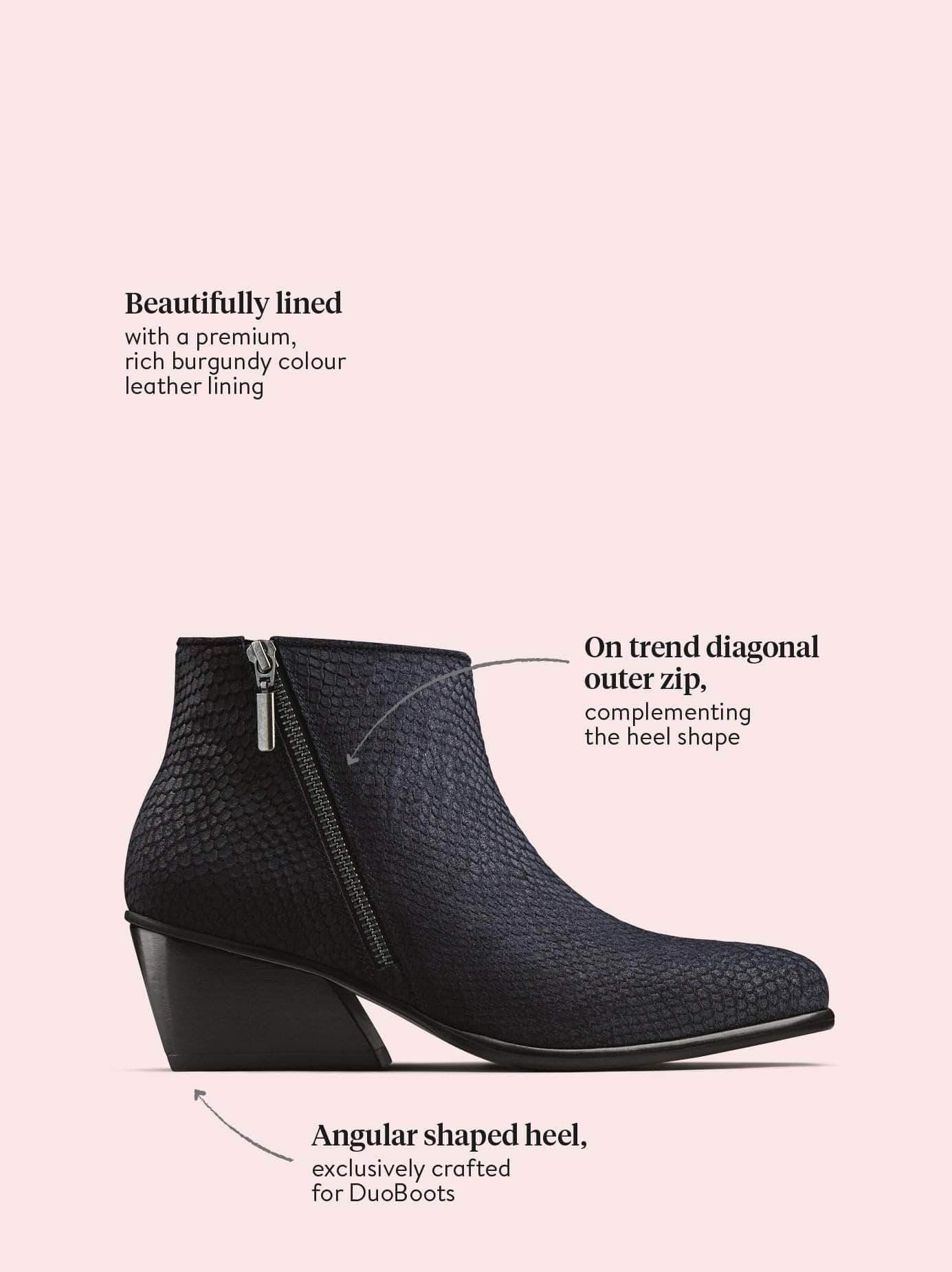 Renata - Navy Snake Embossed Suede