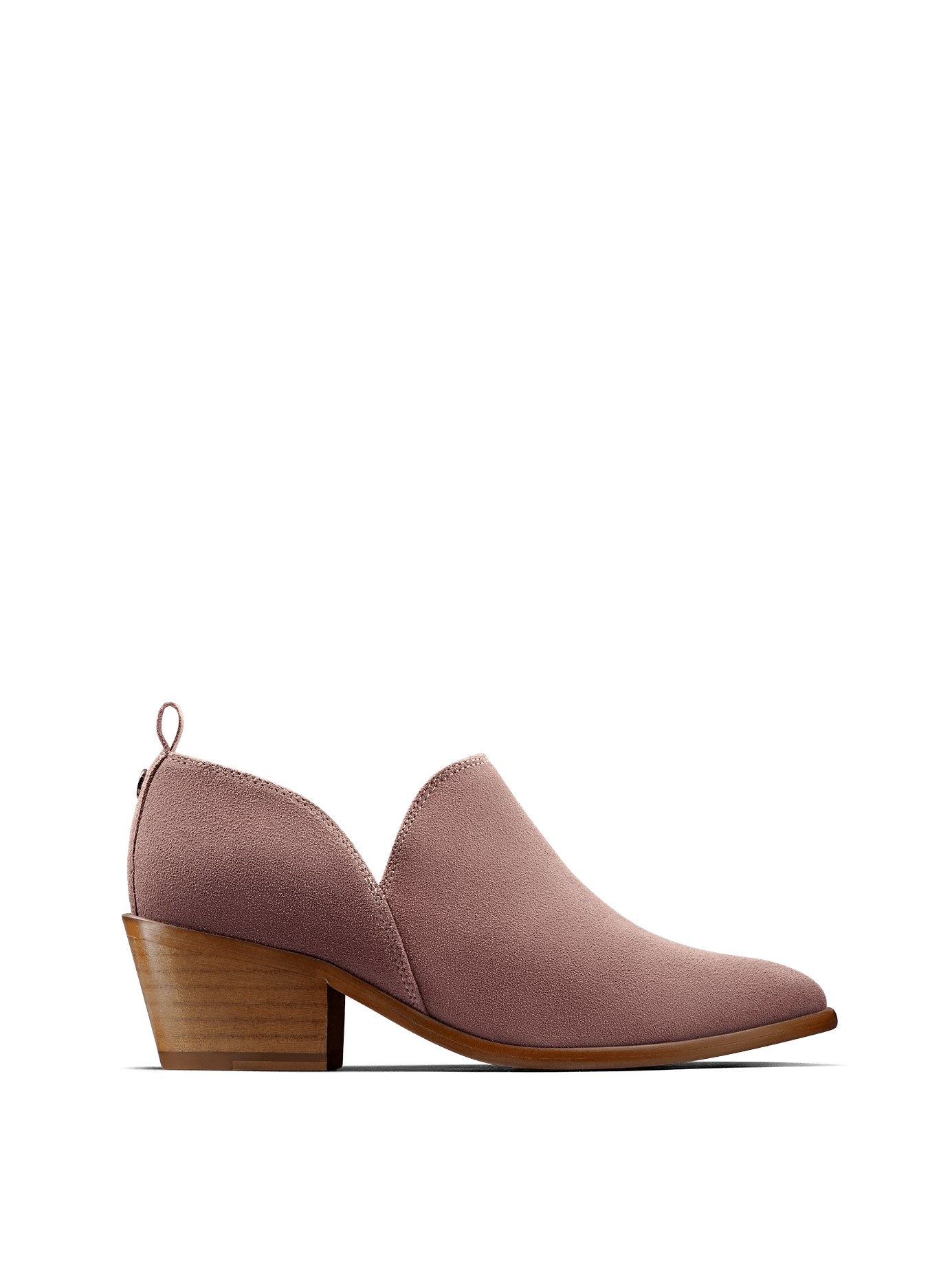 Avalon, a stylish shoe bootie slip on, in soft pink suede.