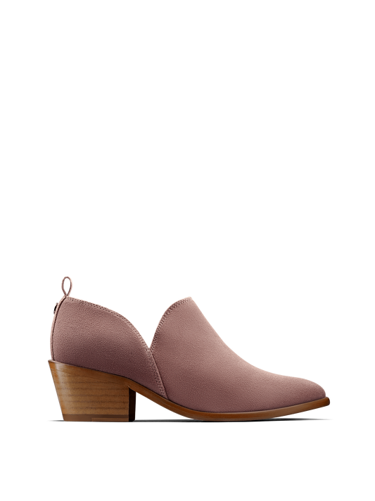Avalon, a stylish shoe bootie slip on, in soft pink suede.