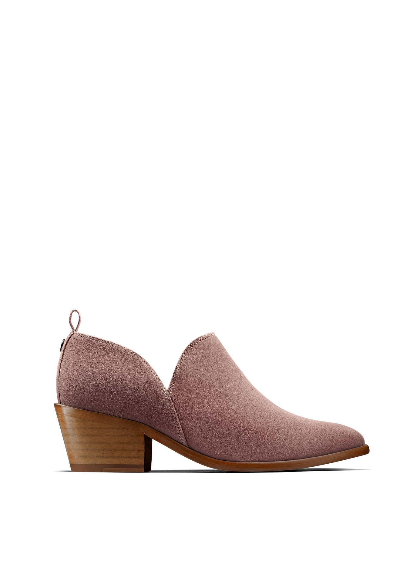 Avalon, a stylish shoe bootie slip on, in soft pink suede.