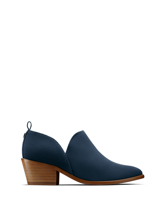 Avalon, a stylish shoe bootie slip on, in soft blue suede.