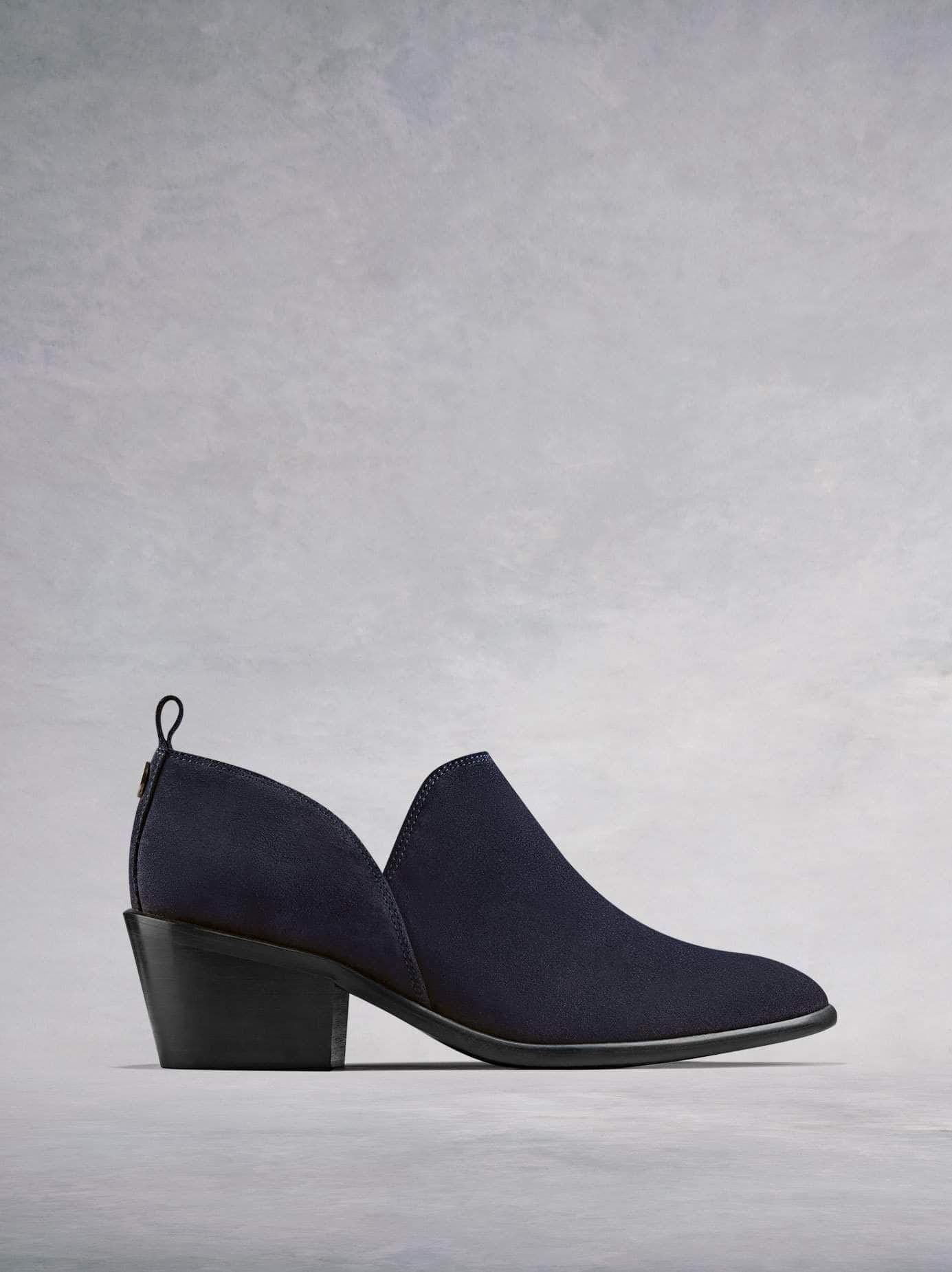 Avalon, a stylish shoe boot slip on, in soft navy suede.
