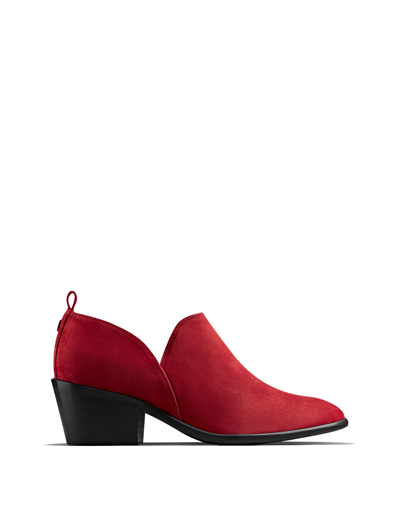 Avalon, a stylish shoe bootie slip on, in soft red suede.