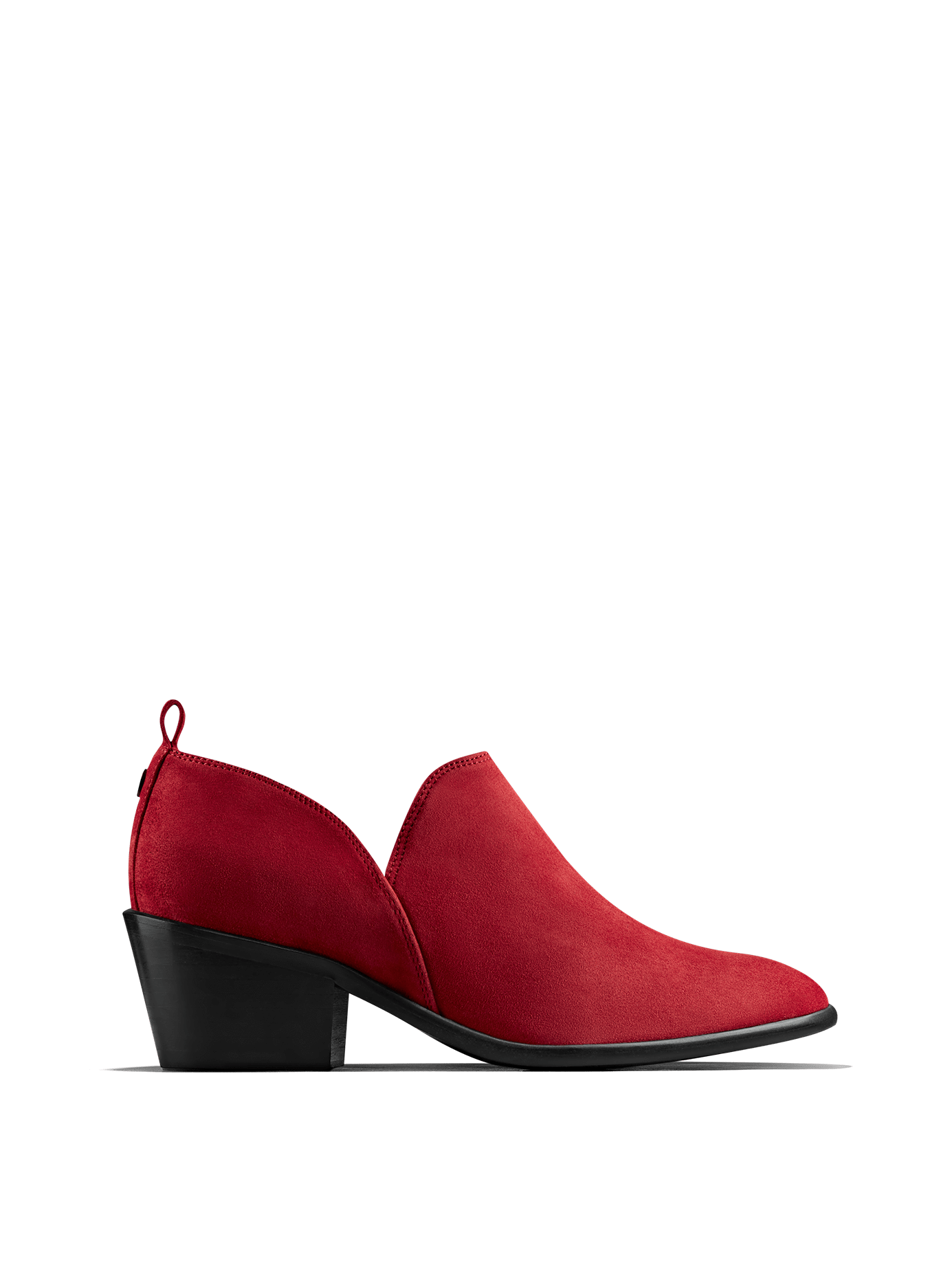 Avalon, a stylish shoe bootie slip on, in soft red suede.