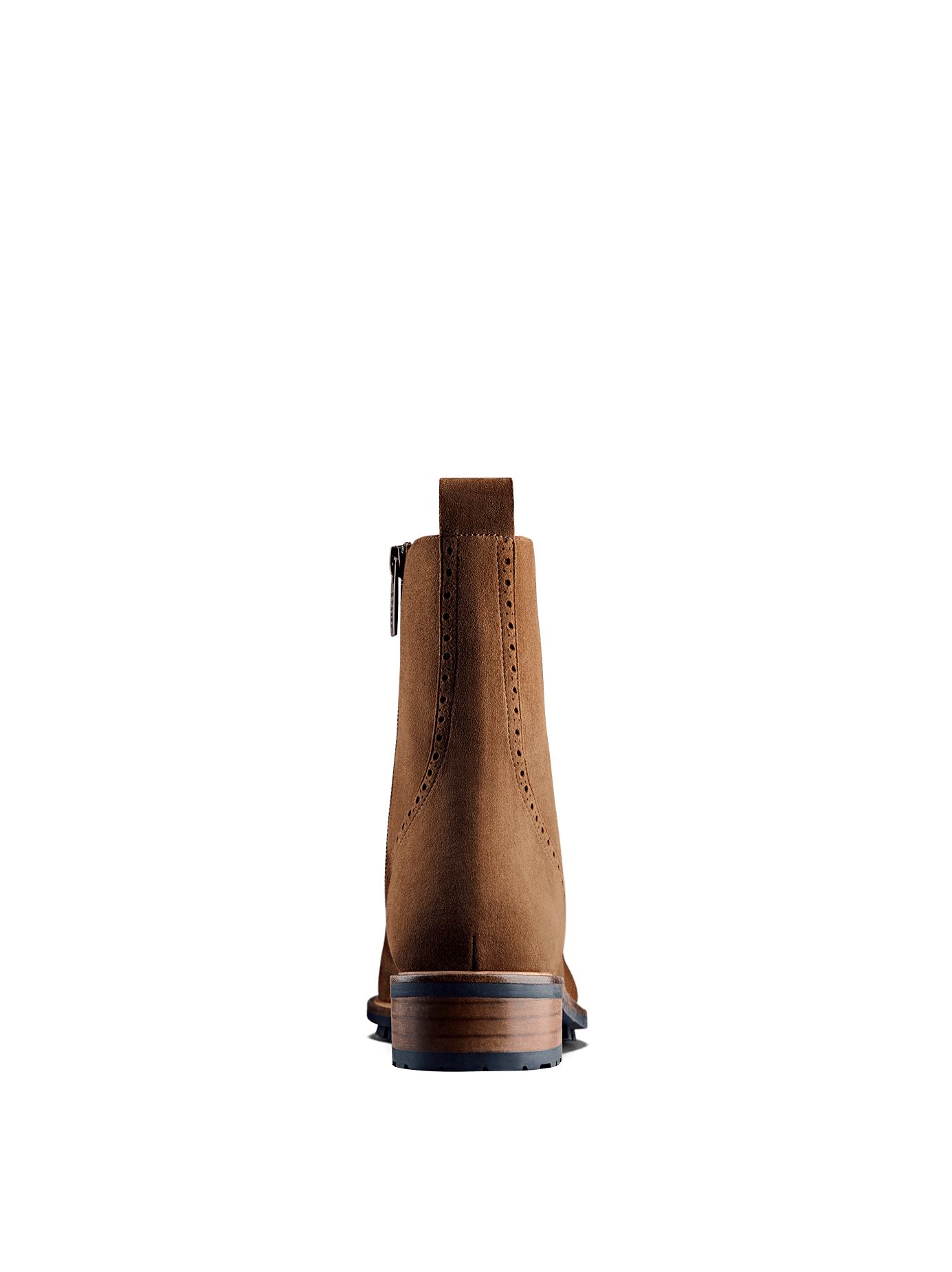 Balla in tan suede has a contrast brown heel against the black rubber tread sole.