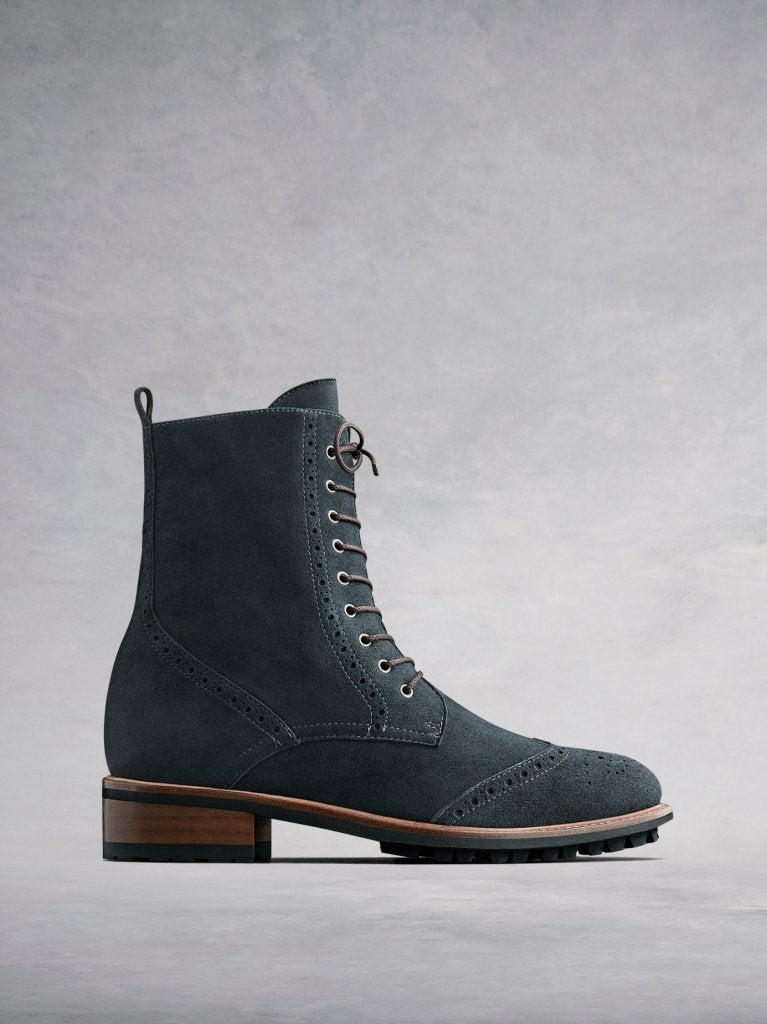 Balla, our brogue inspired grey suede lace up ankle boots. 