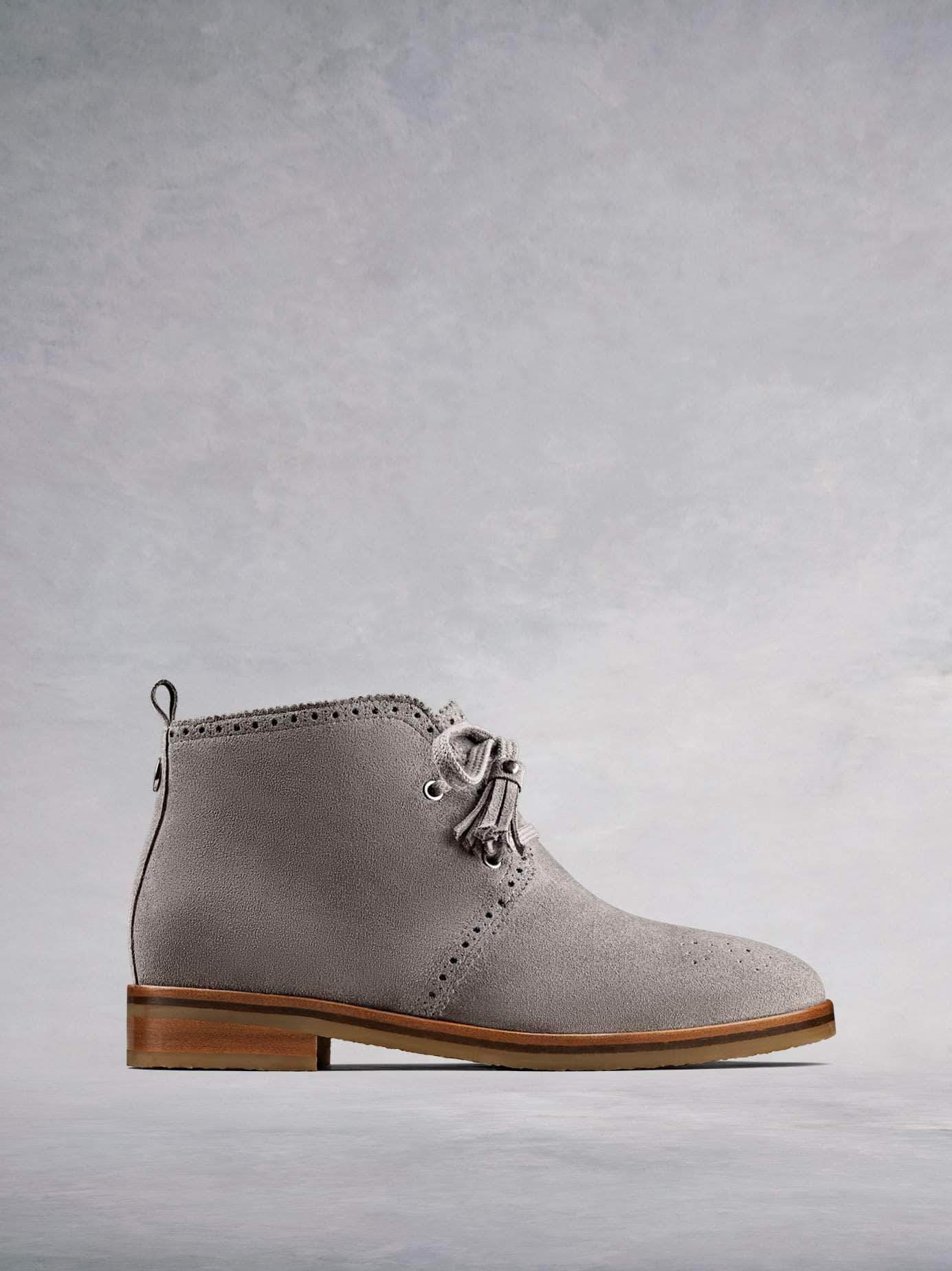 Barton, our light grey suede chukka boot with a crepe sole. 