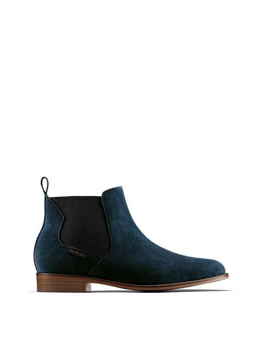 Berkley, our petrol blue Chelsea boot with a contemporary shaped elastic panel.