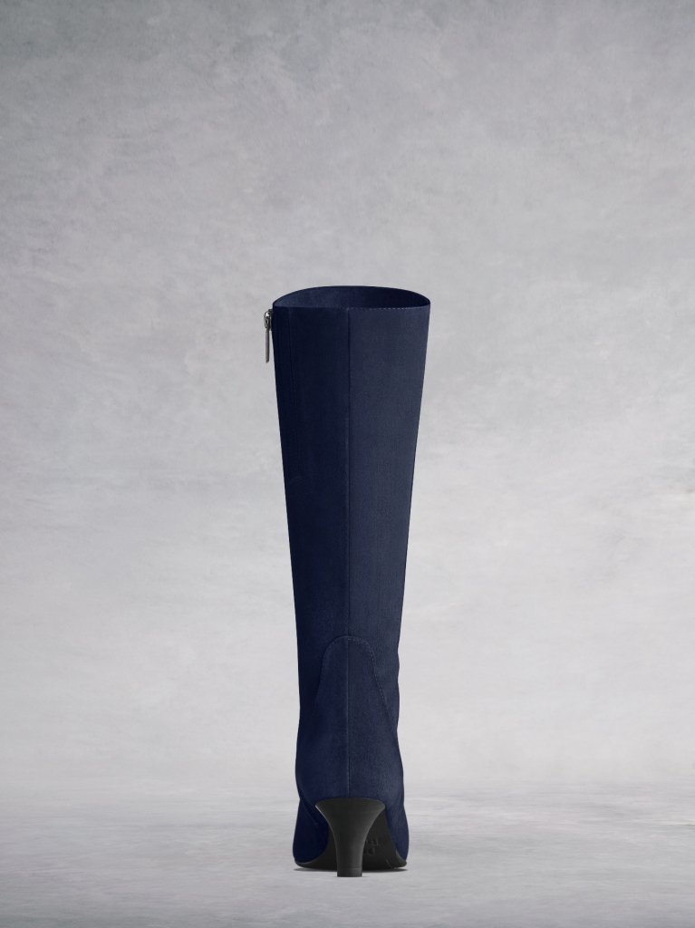 Featuring an asymmetric cut topline, Breedon in navy is particularly suited to shorter legs.