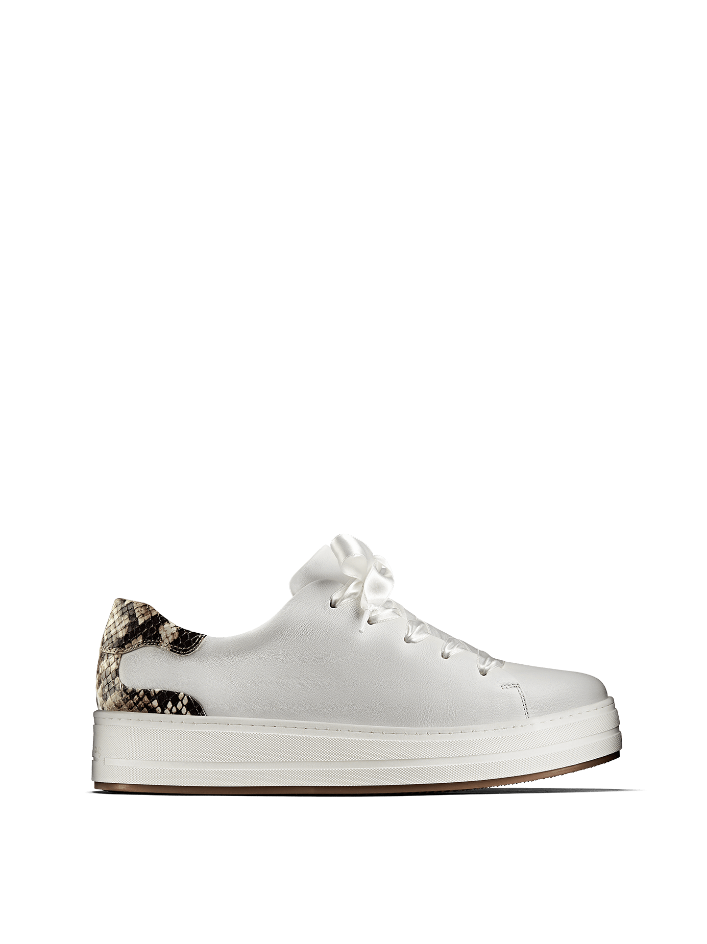 Churston, a white flatform trainer with a snake print heel and choice of laces.