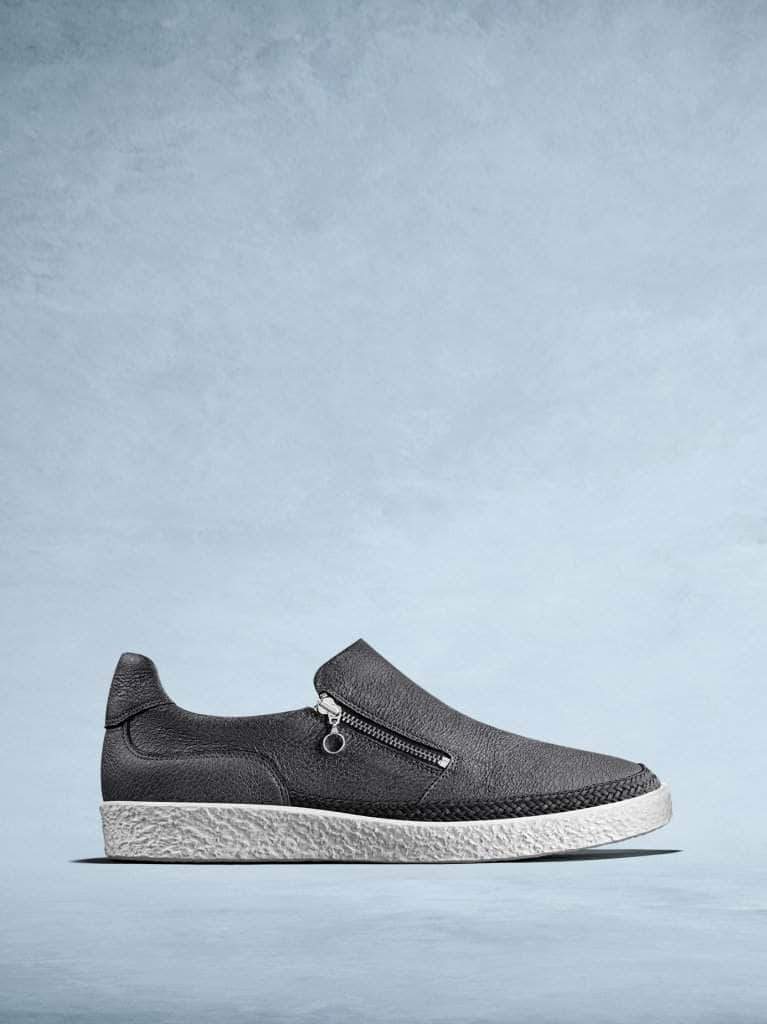 Crantock is our go-to slip on trainer in textured slate grey leather.