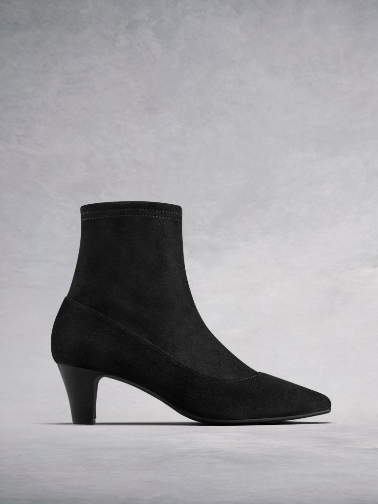 The Dalby, our on-trend sleek sock ankle boot in stretchy black suede. 