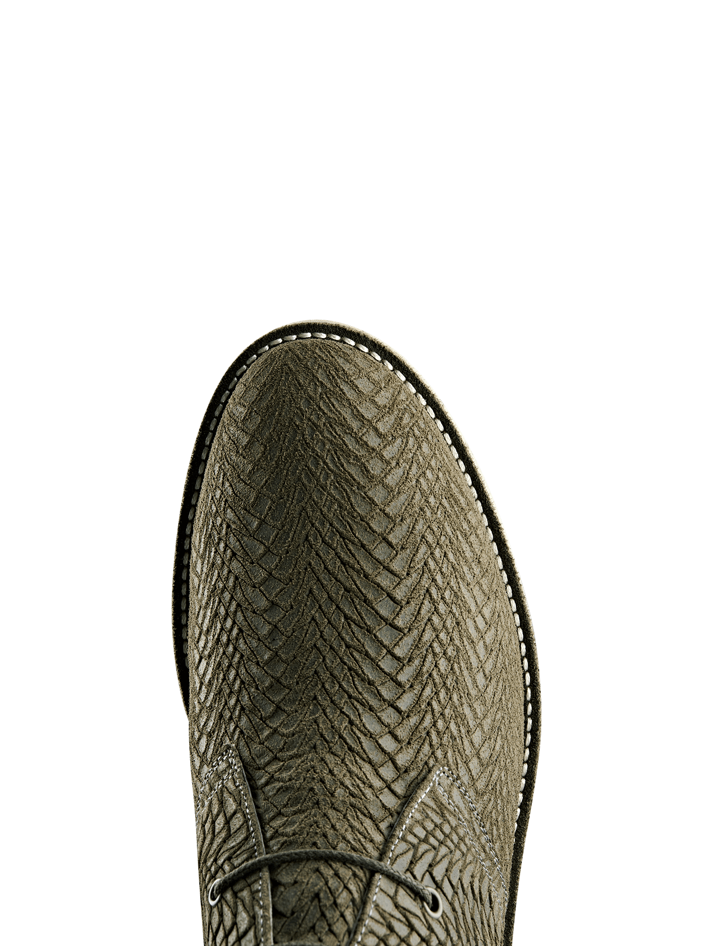 Delmore in khaki embossed suede has elasticated laces for an easy slip on boot.