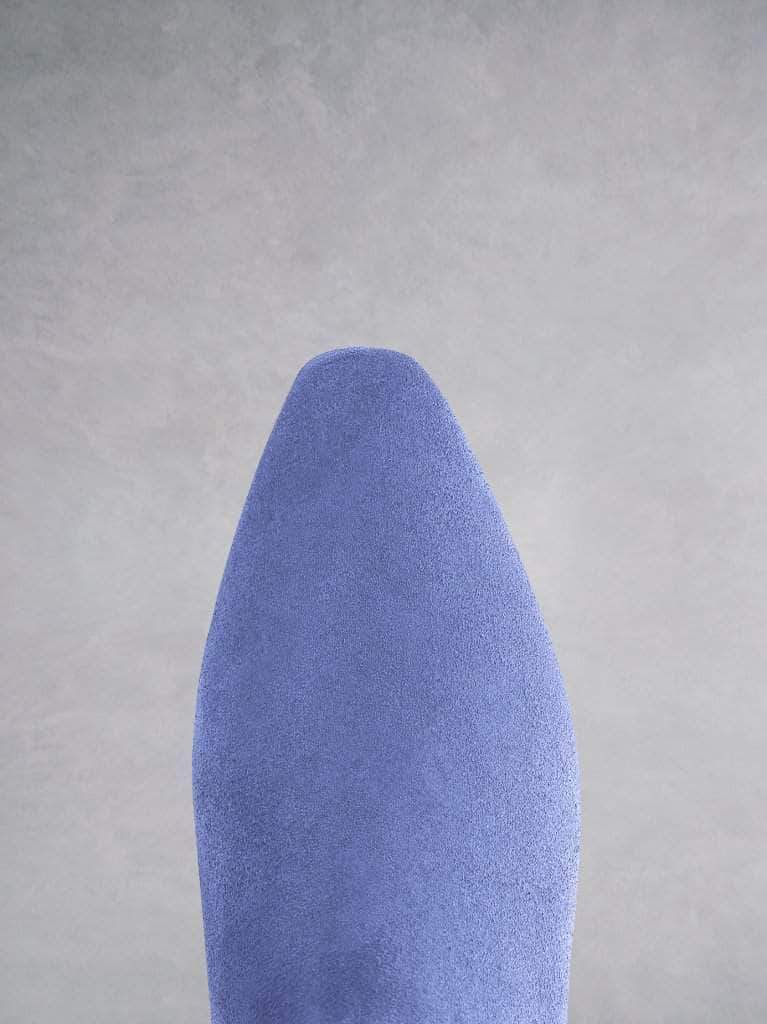 Edison in pastel blue suede, with chisel toe shape to complement the Italian heel shape. 