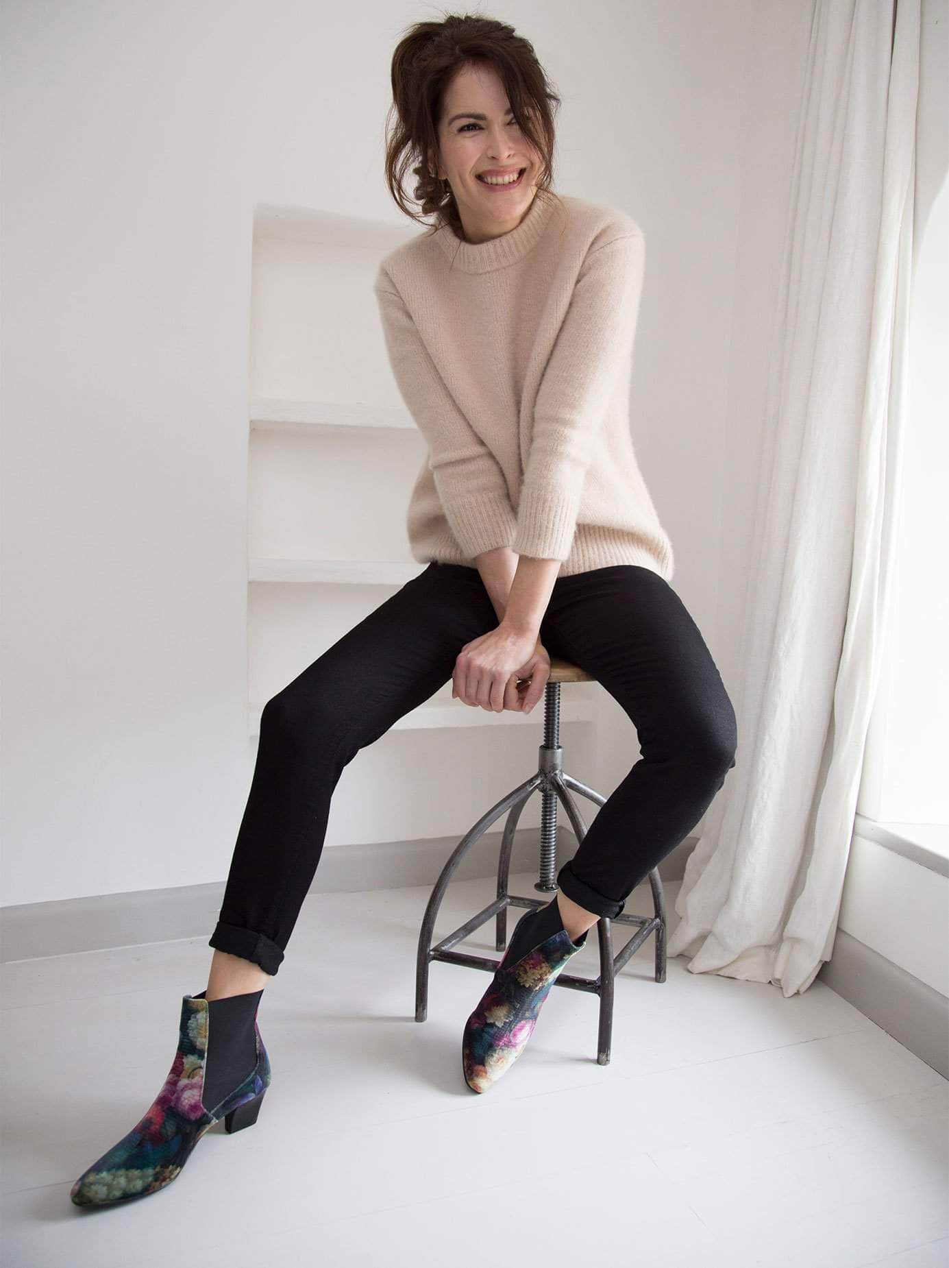 Edison, a modern take on a classic Chelsea boot in soft floral embossed velvet.