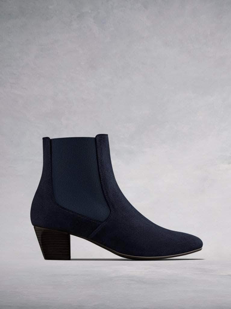 Edison, a modern take on a classic Chelsea boot in soft navy suede.