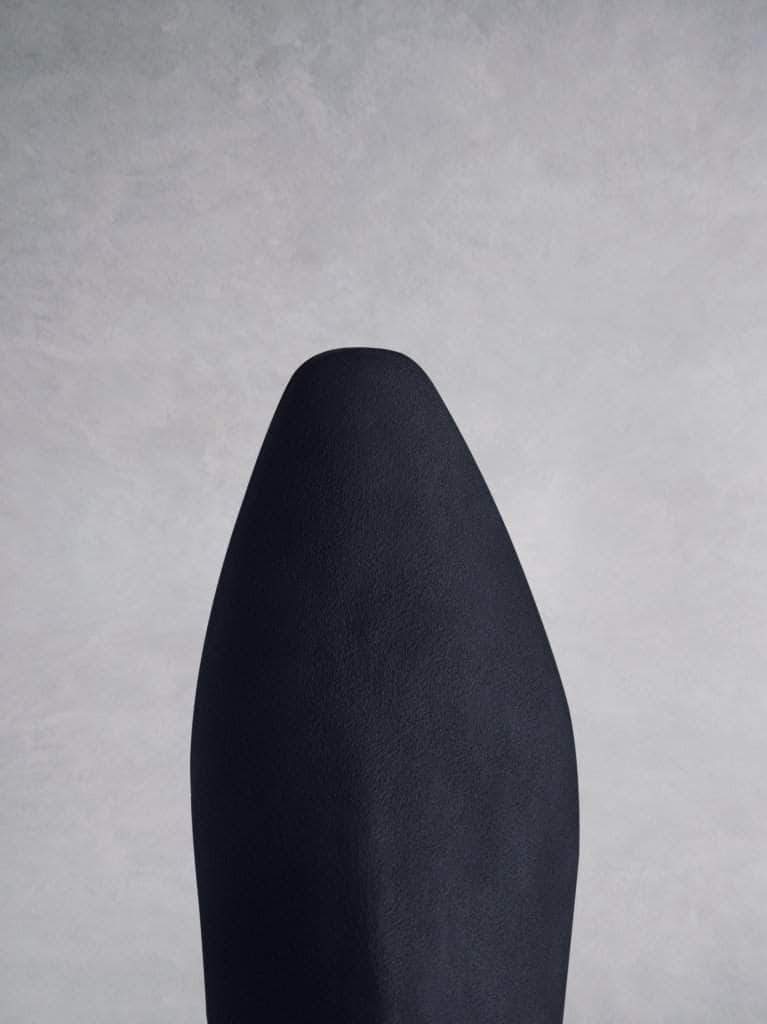 Edison ankle boots in navy suede, with chisel toe shape to complement the Italian heel shape. 