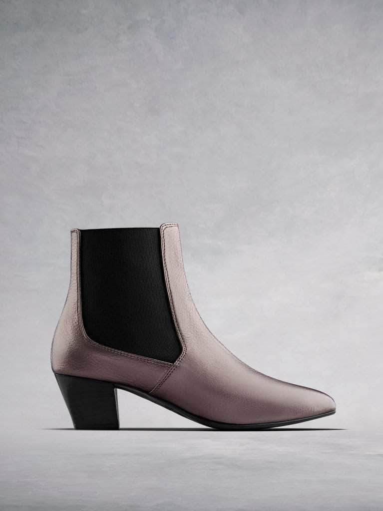 Edison, a modern take on a classic Chelsea boot in metallic pewter leather.