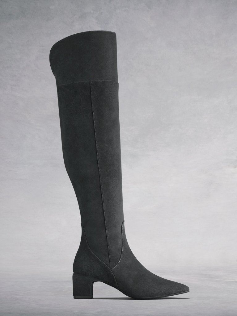 The Fernworth, a beautiful pair of over the knee grey suede boots. 