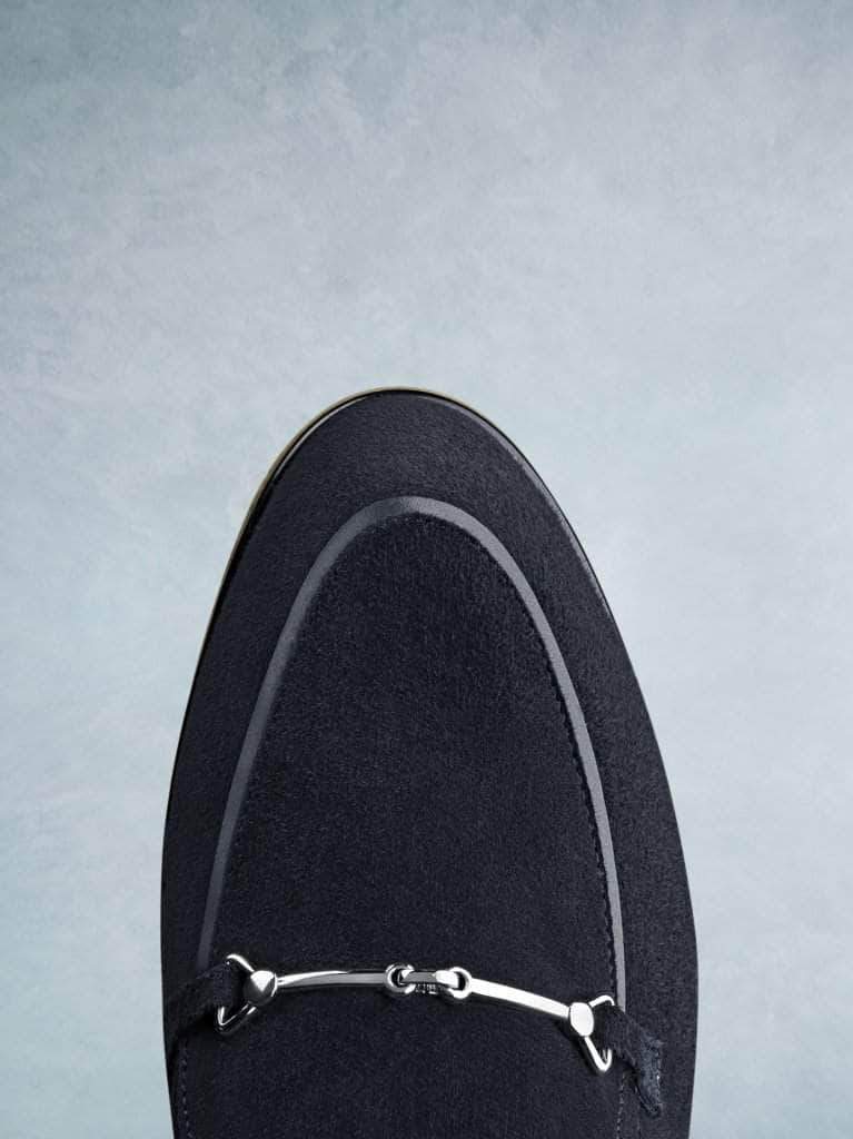 Fistral navy suede features a gentle almond toe shape.