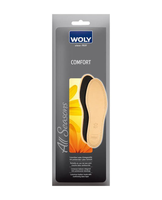 One pair of cushioned leather insoles for extra comfort.