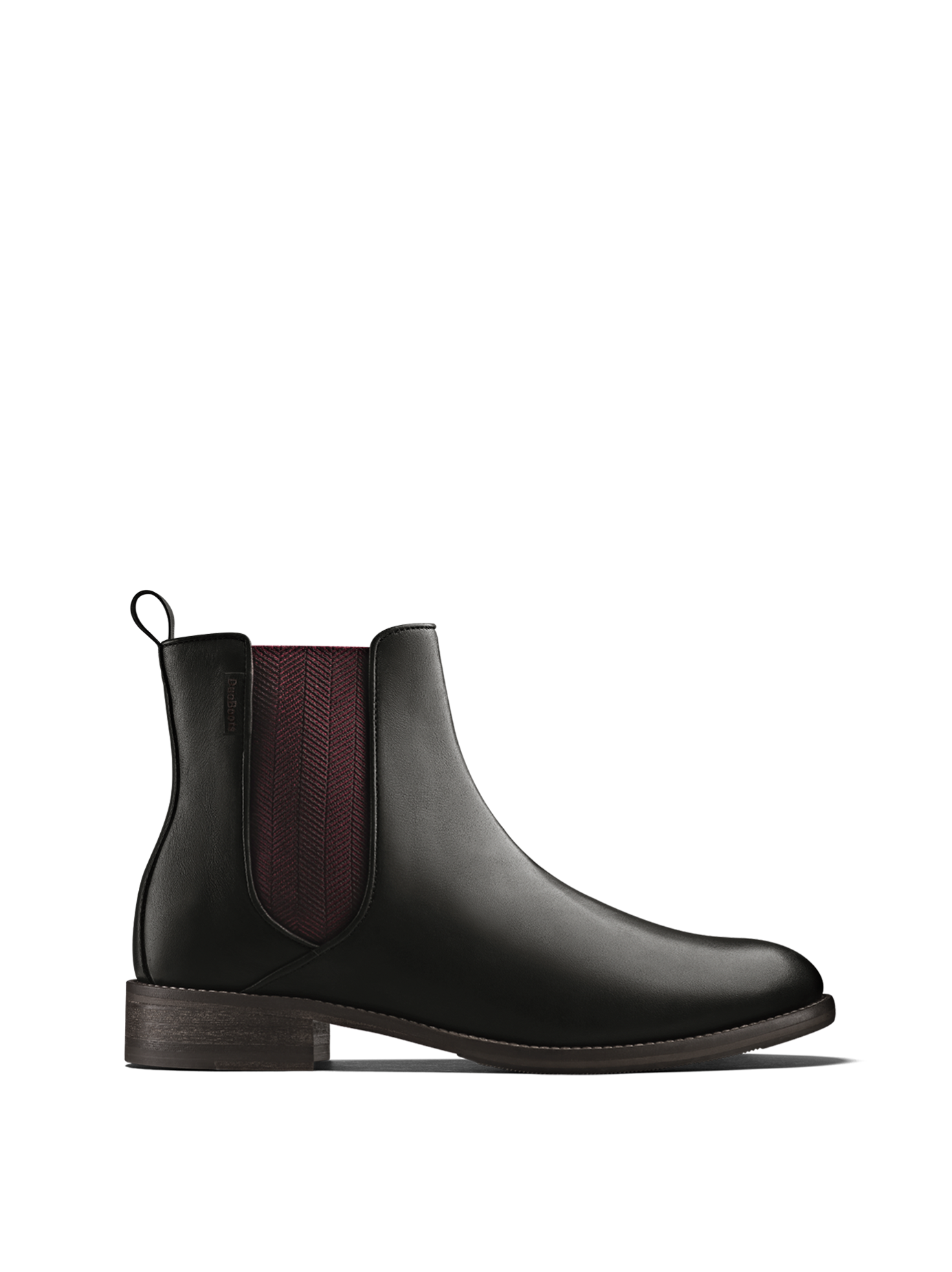 Grove, an everyday black leather Chelsea ankle boot with a contrast elastic panel.