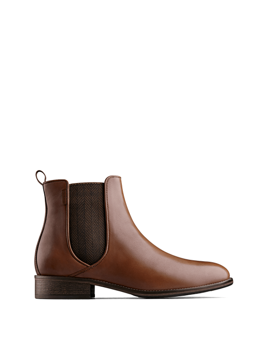Grove ankle boots are made from soft tan leather with a two-tone herringbone elastic side panel.