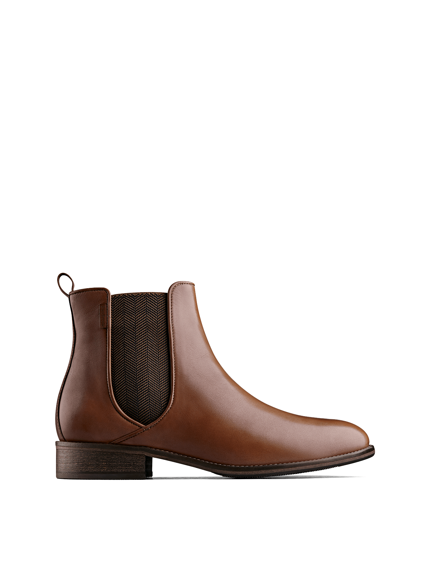 Grove ankle boots are made from soft tan leather with a two-tone herringbone elastic side panel.