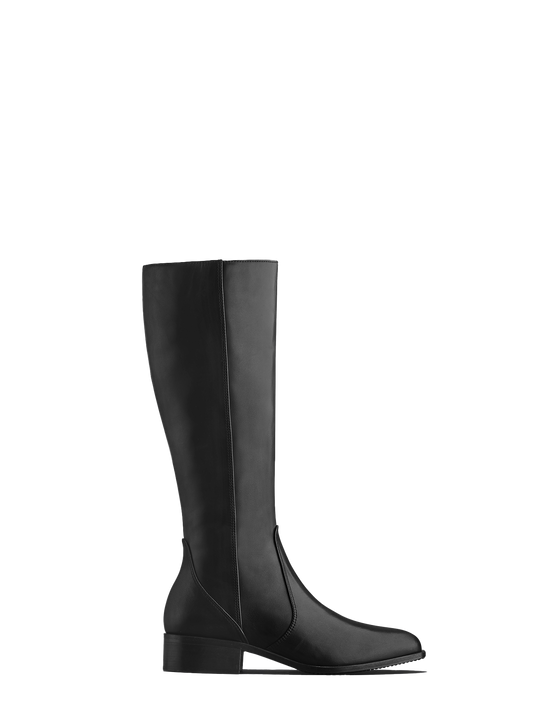Haltham - a classically designed flat riding boot in black leather. 