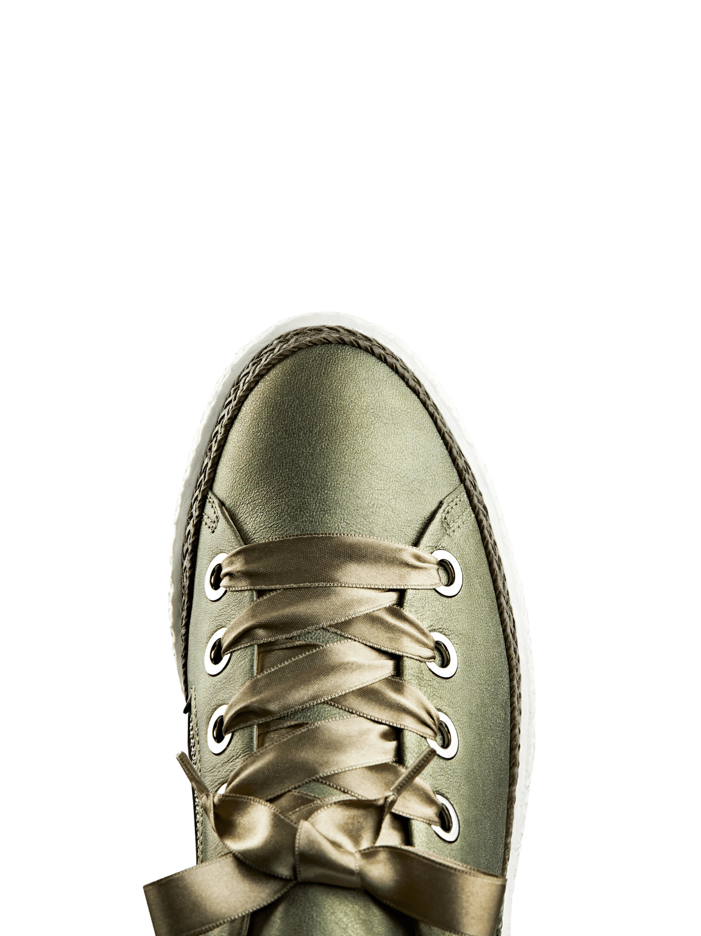 Harlyn, featuring interchangeable khaki ribbon and cotton laces to suit you.
