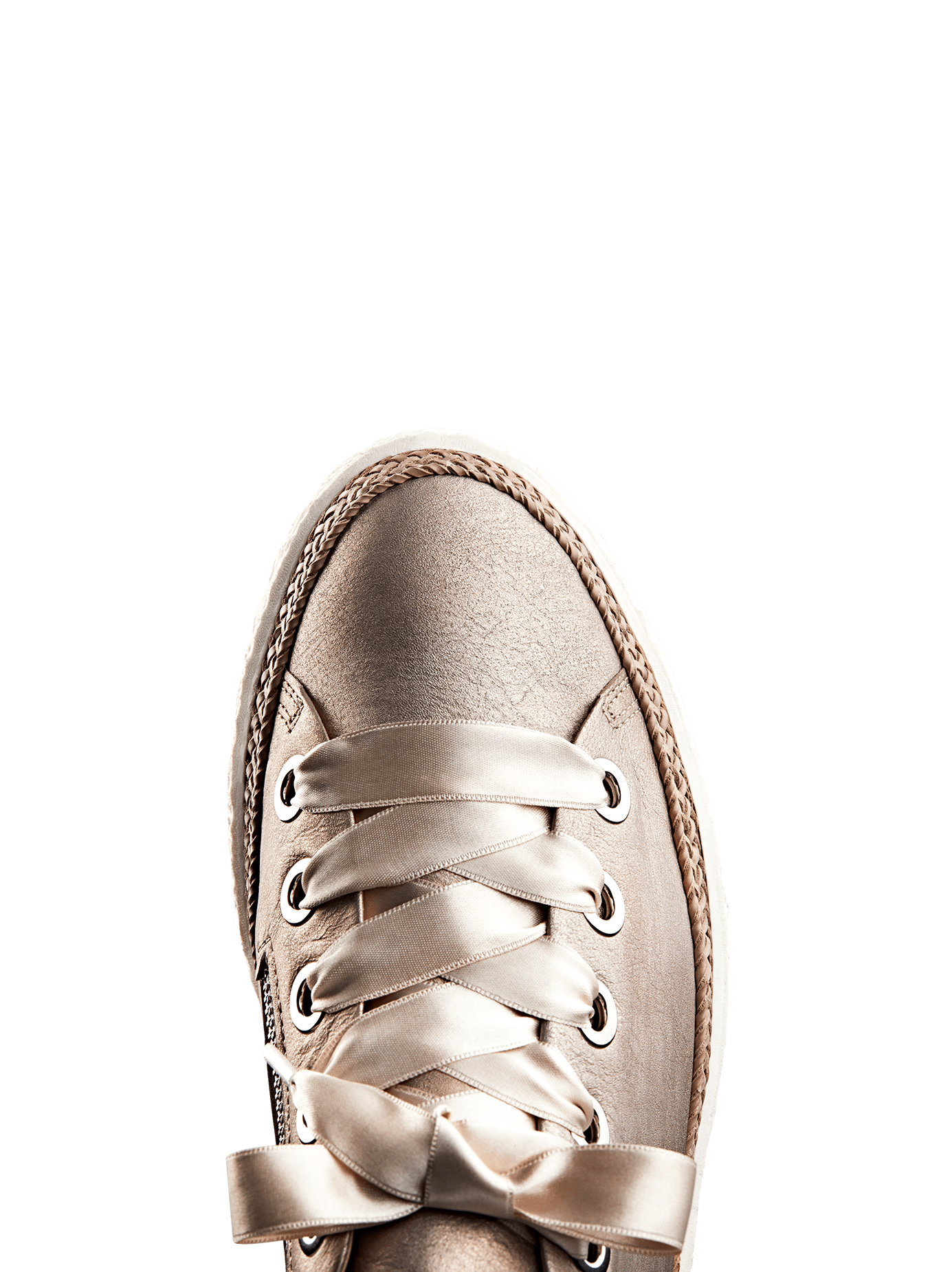 Harlyn, featuring interchangeable rose ribbon and cotton laces to suit you.