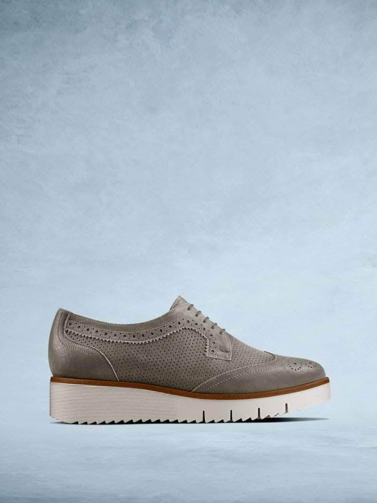 Helston - our khaki metallic leather platform trainer with brogue detailing. 
