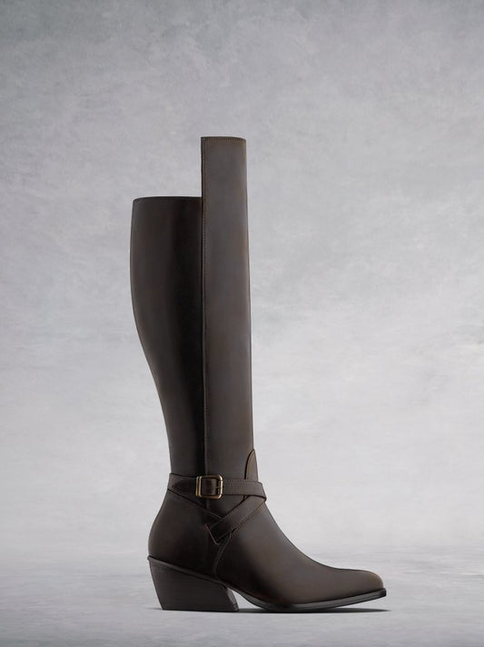 The Highgate, a luxury knee high riding boot in rich cigar brown leather. 