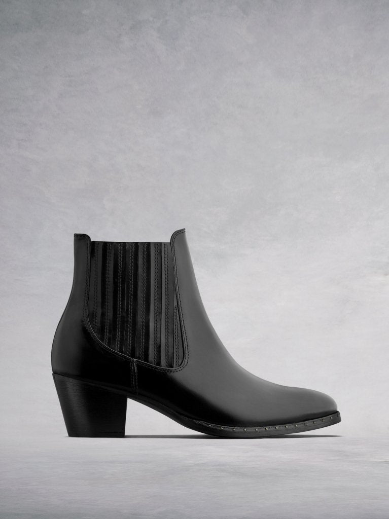 The Hockley, our Western inspired glossy black leather ankle boot. 
