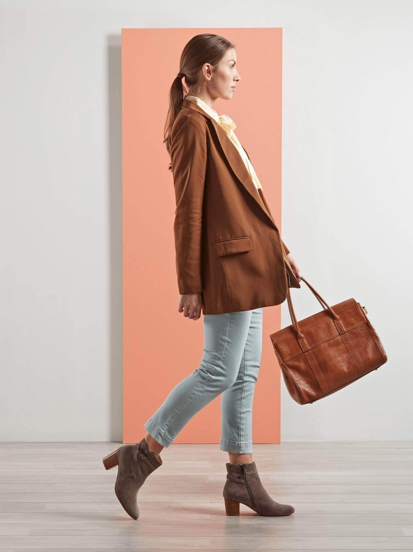 Kelston, a stylish ankle boot in grey suede with a mid-height block heel.