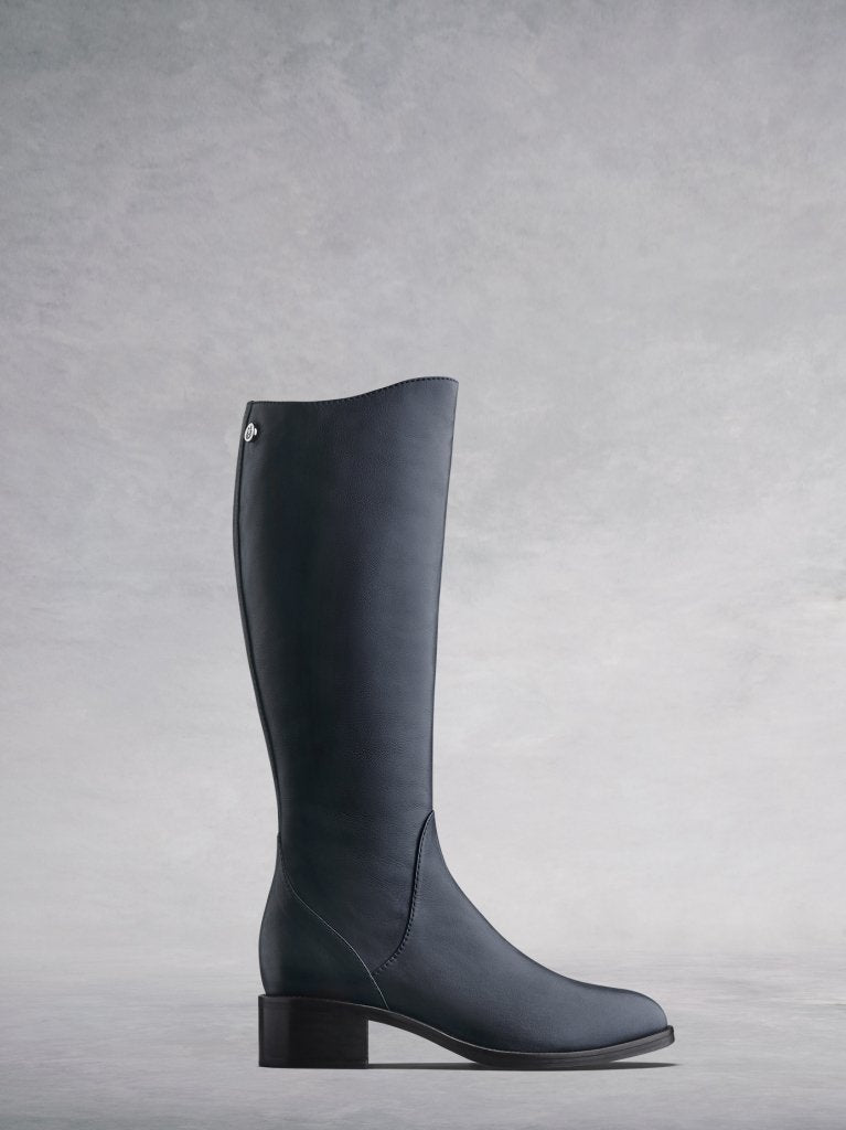 The Kestrel; a versatile smooth navy leather riding-style boot.