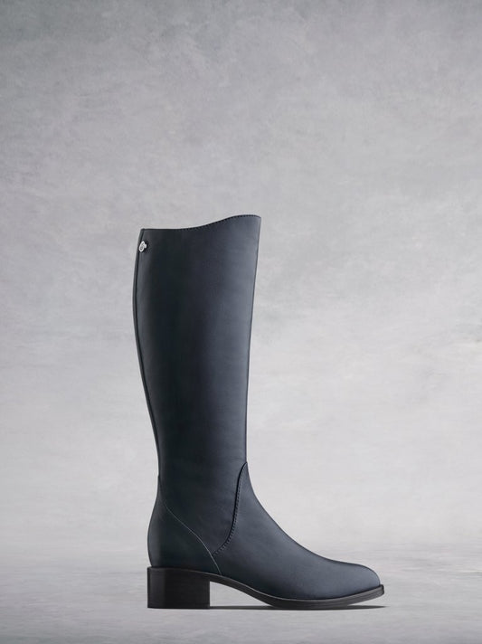 The Kestrel; a versatile smooth navy leather riding-style boot.