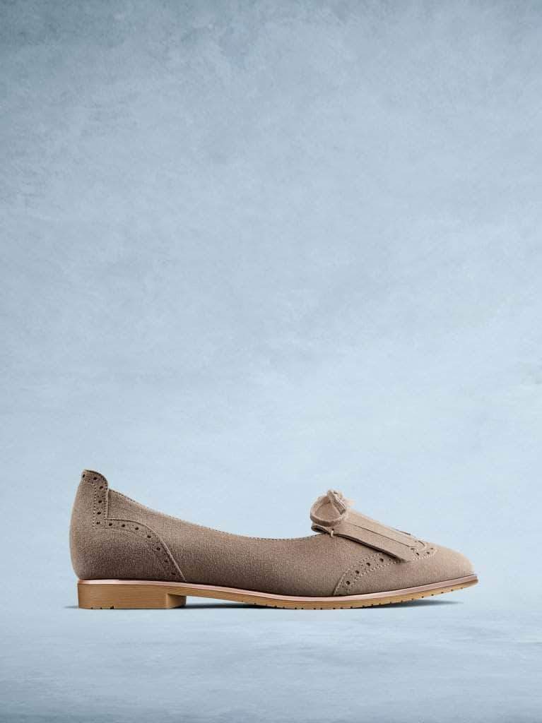 Lamorna is our sophisticated ballet pump made from elegant taupe suede.