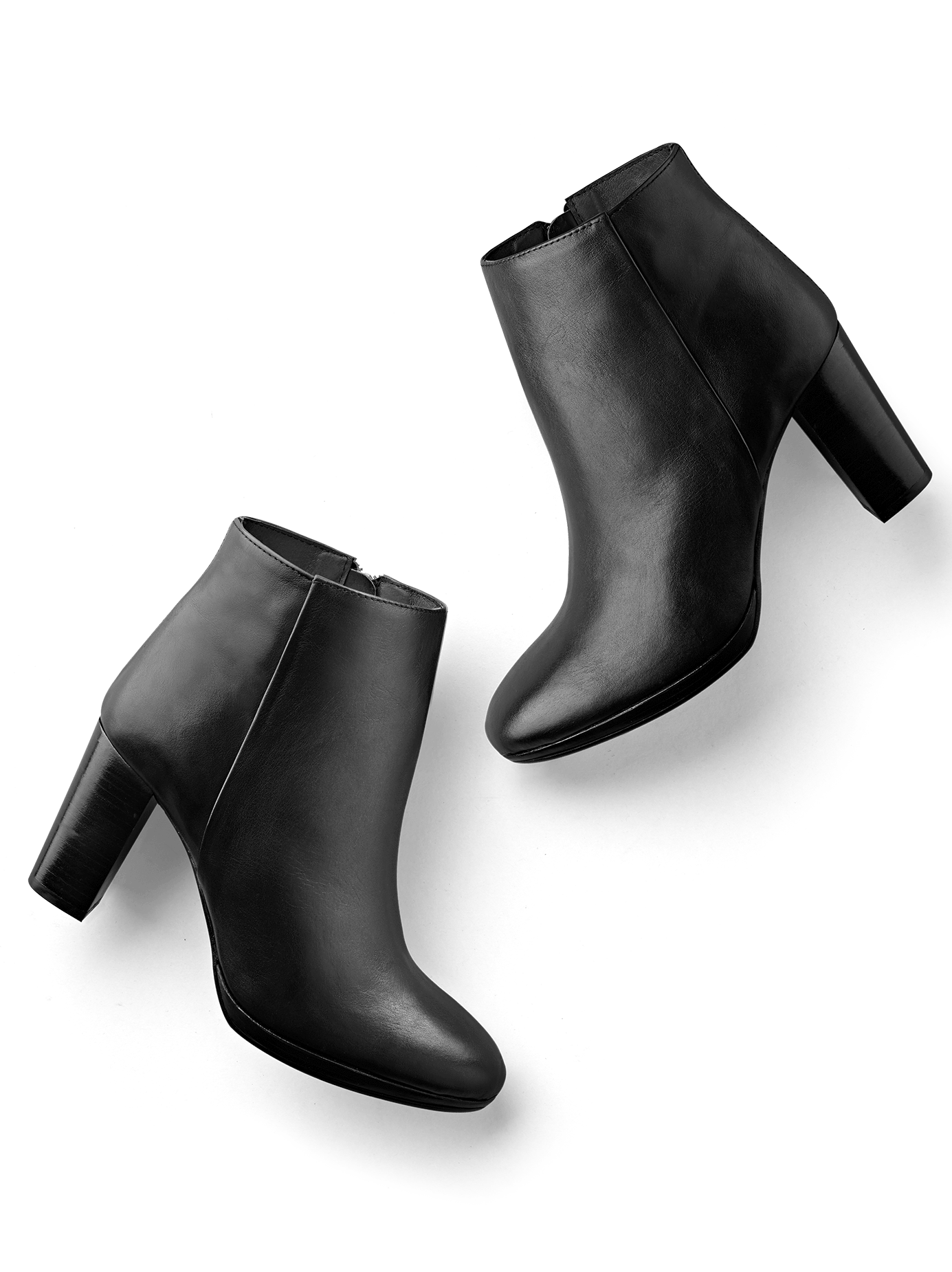 Loxton, a versatile black leather, high-heel ankle boot with a flattering shape.