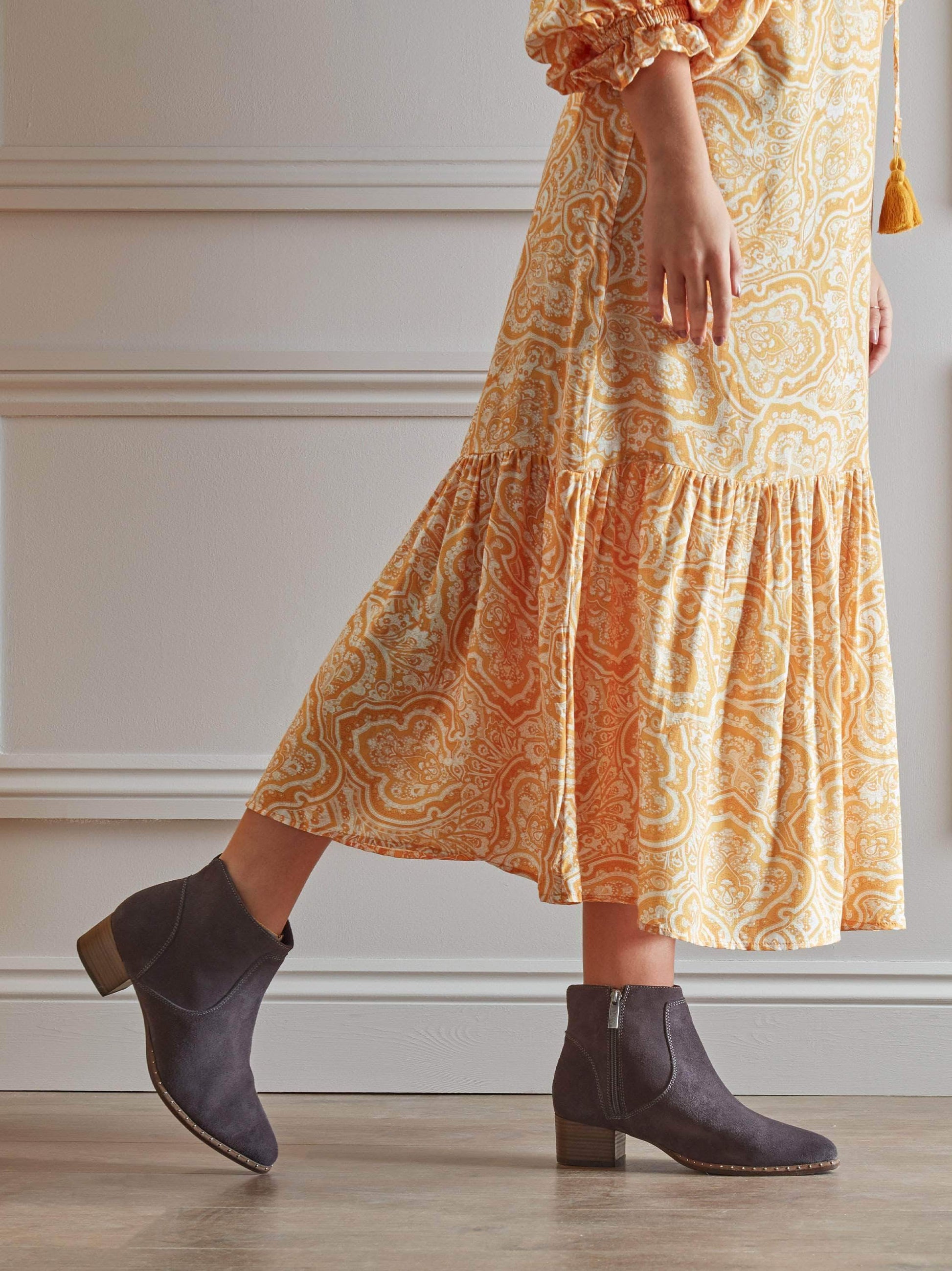 Ludlow is the perfect everyday ankle boot in grey suede with stud detailing.